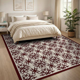 Ornate Ivory Burgundy Floral Lattice Rug