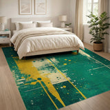 Teal Green Yellow Drip Abstract Area Rug