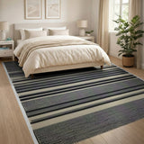 Striped Grey and Black Woven Area Rug