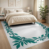 Blue and Teal Elegant Teal Leaf Vine Border Area Rug