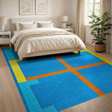 Vibrant Blue Orange Yellow Geometric Area Rug