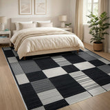 Black White Geometric Checkered Woven Area Rug