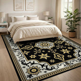 Traditional Persian Gold and Silver Ornate Black Gold Persian Medallion Rug