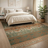 Teal Green and Terracotta Southwestern Area Rug