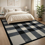 Plaid Distressed Black White Plaid Area Rug