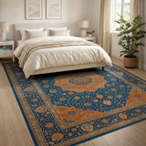 Blue and Orange Persian Medallion Area Rug