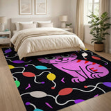 Pink Cartoon Cat with Colorful Balloons Kids Rug