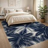 Navy Palm Leaf Washable Area Rug