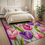 Vintage Pink Purple Tulip Floral Area Rug