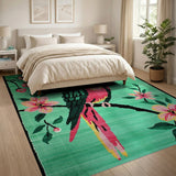 Teal Macaw Parrot with Pink Blossoms Area Rug