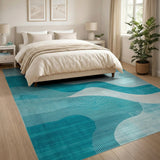 Modern Teal Wave Abstract Area Rug