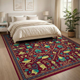 Whimsical Owl Cat Village Red Area Rug