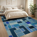 Modern Blue Mosaic Geometric Area Rug