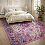 Vibrant Pink Persian Medallion Multi-color and Patterns Area Rug