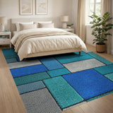 Blue and Teal Blue Teal Geometric Patchwork Area Rug