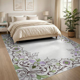 Purple Floral Vintage Border Area Rug