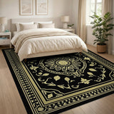 Black Gold Persian Medallion Area Rug