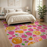 Playful Strawberry Orange Lemon Pink Fruit Pattern Rug