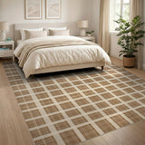 Tan Plaid Rustic Farmhouse Area Rug
