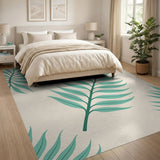 Teal Leaves Beige Area Rug