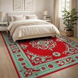 Red Persian Medallion Rug with Teal Borders
