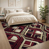 Elegant Red Ornate Geometric Area Rug