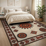 Orange Sunburst Tribal Area Rug