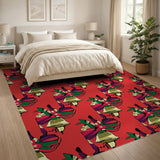 Festive Bells and Ribbons Red Pattern Rug