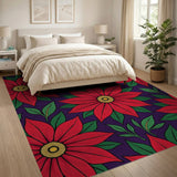 Multi-color and Patterns Red Poinsettia Floral Pattern Area Rug