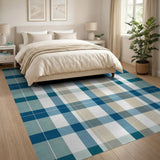 Blue and Teal Blue Teal Plaid Check Area Rug