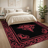 Ornate Red Border Black Mandala Rug