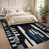 Modern Geometric Blue Black Area Rug