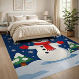 Blue and Teal Festive Cartoon Snowman Area Rug