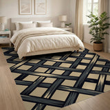 Beige Black Woven Lattice Area Rug