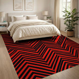 Red Bold Red Black Zigzag Geometric Area Rug