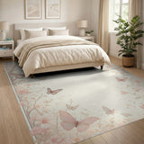 Floral Vintage Pink Floral Butterfly Area Rug