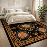Ornate Orange Medallion Black Area Rug