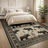 Rustic Moose Silhouette Winter Forest Area Rug