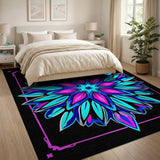 Vibrant Teal Pink Mandala Geometric Area Rug