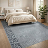 Navy Leopard Print Border Dotted Texture Area Rug
