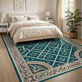 Teal Traditional Persian Area Rug with Floral Lattice