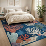 Navy Blue Coral Reef Fish Area Rug