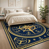 Nautical Gold Compass Anchor Area Rug