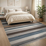 Modern Striped Area Rug in Grey, Blue Neutral Tones