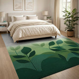 Layered Green Leaves Abstract Area Rug