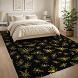 Yellow Butterfly Bee Flower Line Art Area Rug