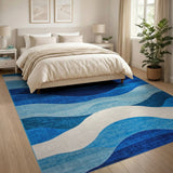 Layered Blue Waves Modern Area Rug