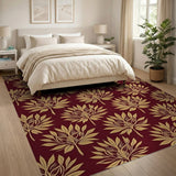 Gold Foliage Maroon Area Rug