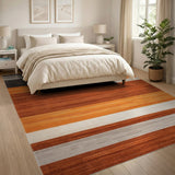 Modern Horizontal Stripe Area Rug in Rust Orange Gray