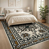 Beige and Neutral Ornate Cream Persian Medallion Area Rug